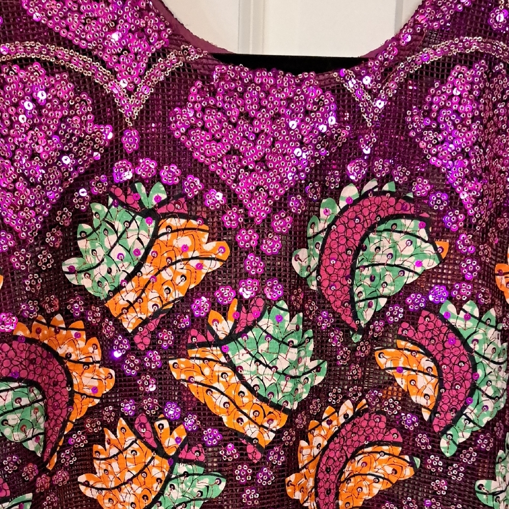 AFRICAN TULLE LACE DRESS Purple and Orange Patterned Dress - Picture 2 of 5